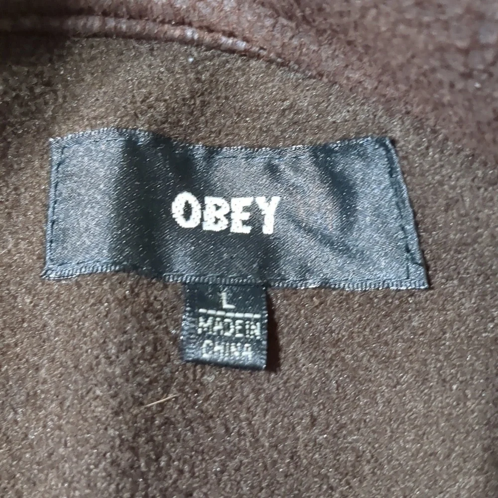 Obey faux suede chocolate brown Women’s coat with hidden hoodie Size L - Picture 9 of 10